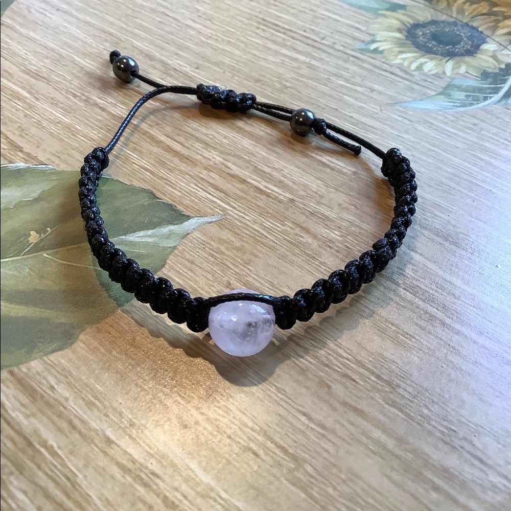 Rose quartz bracelet single bead macrame bracelet handmade black string bracelet